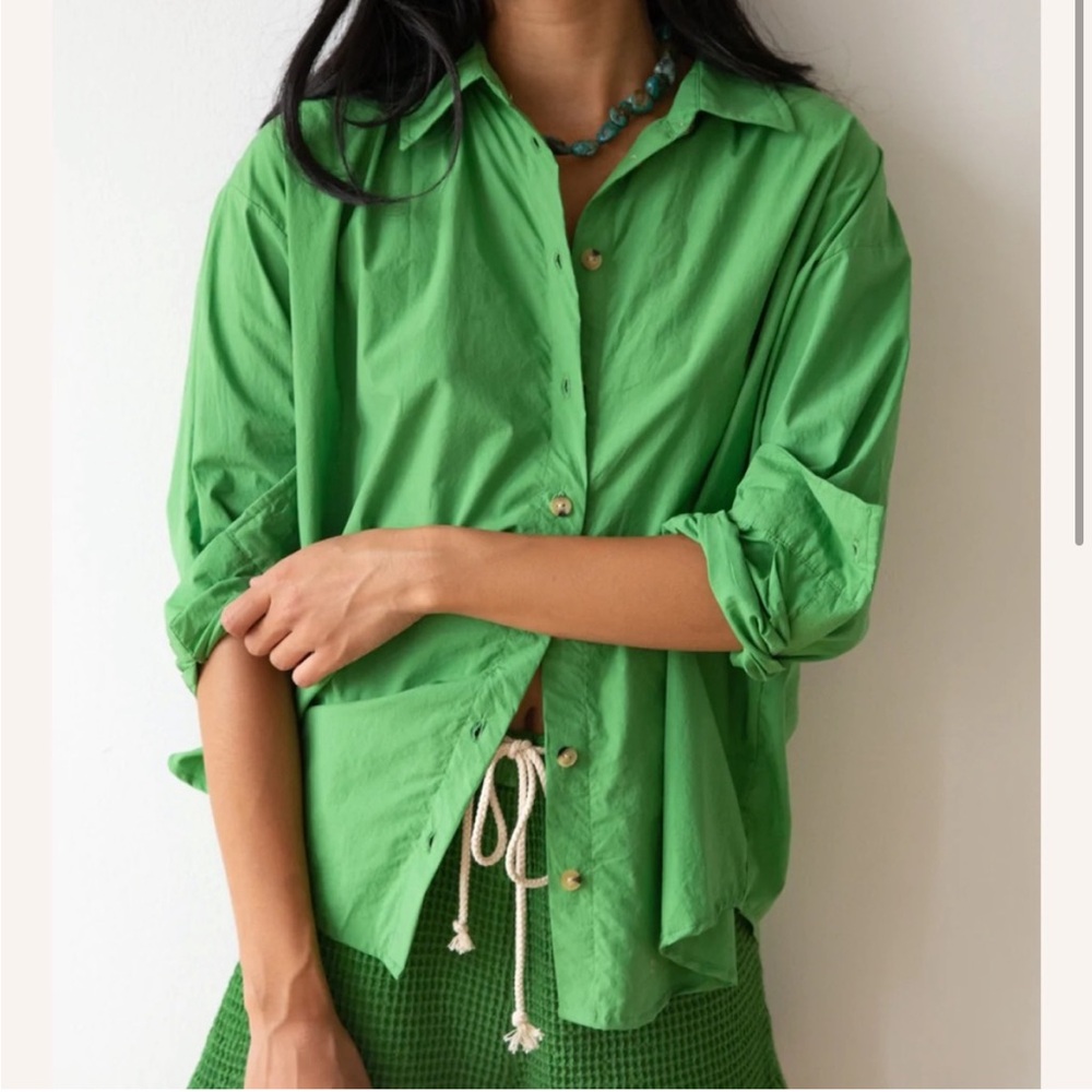 donni matcha pop button down shirt